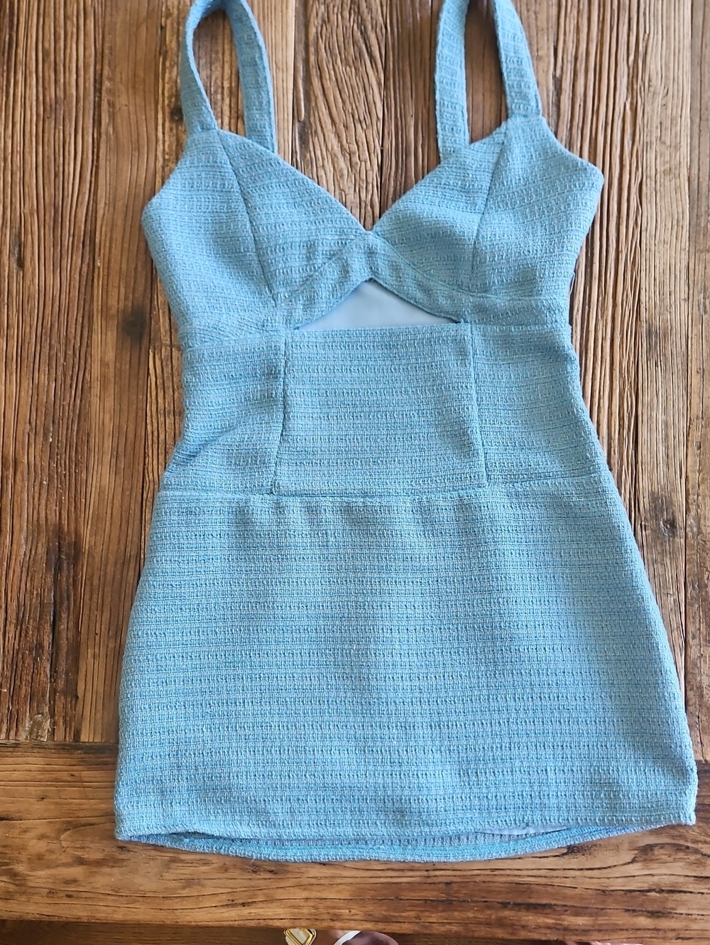 Le Lis Light Blue Boucle Type Strappy Mini Dress Size Small Lined